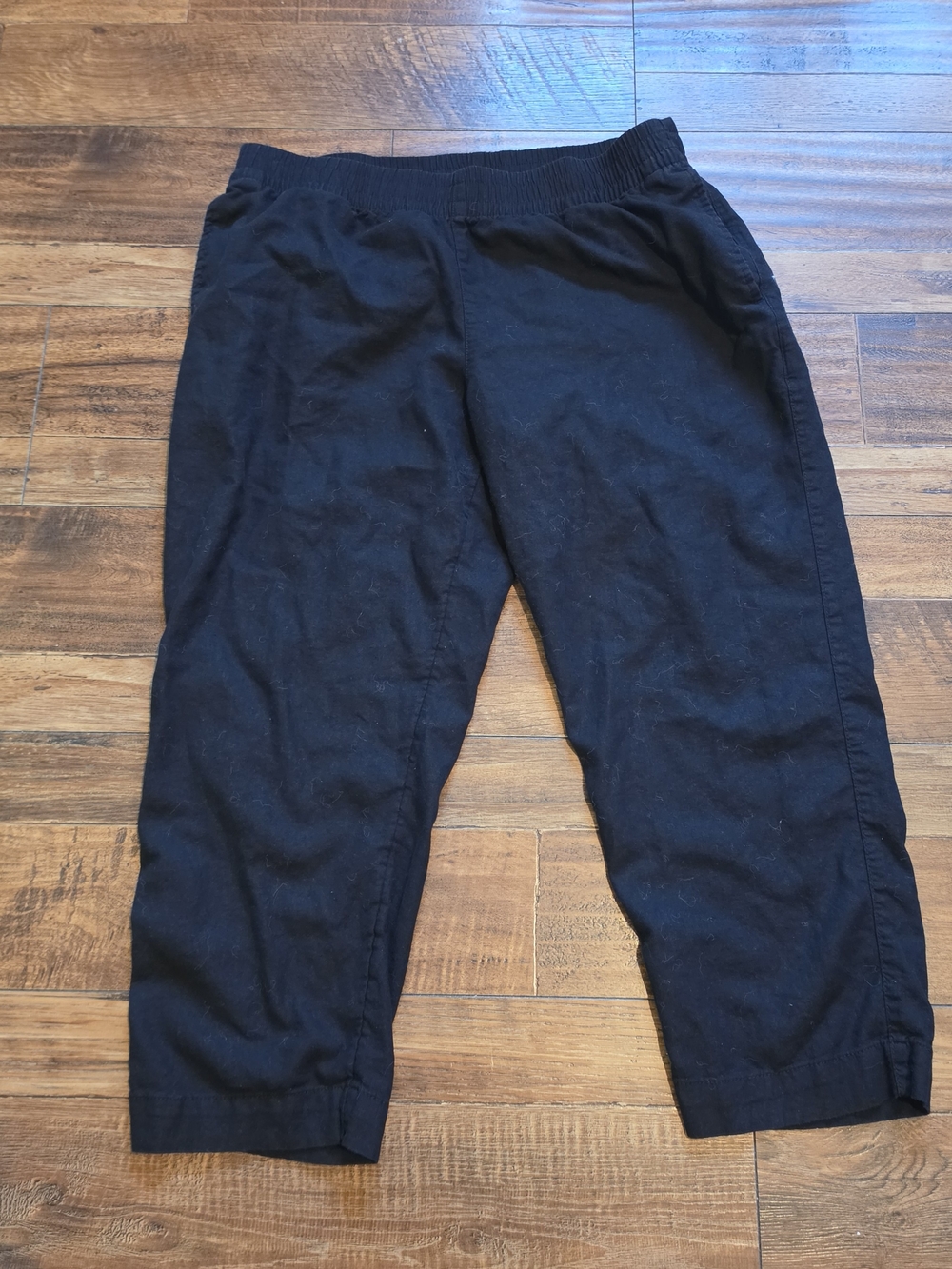 Old Navy Black Linen Comfort-Waist Straight Leg Petite Pants, Women's Large